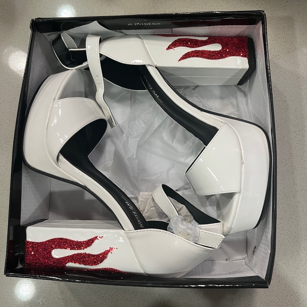 Nasty gal white and red flame heels